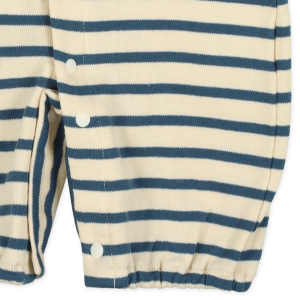 スムースボーダーくまアップリケ付き長袖コンビドレス