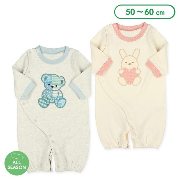 スムースアニマルアップリケ長袖コンビドレス