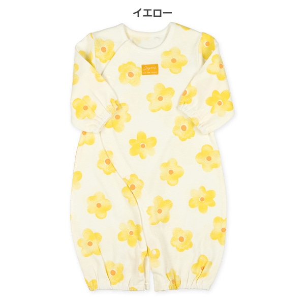 スムース水彩花柄長袖コンビドレス