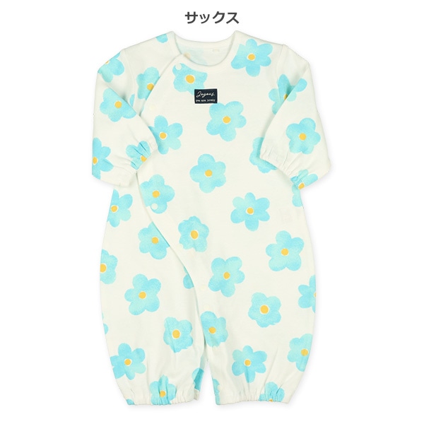 スムース水彩花柄長袖コンビドレス