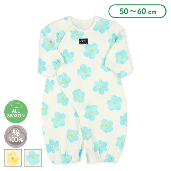 スムース水彩花柄長袖コンビドレス