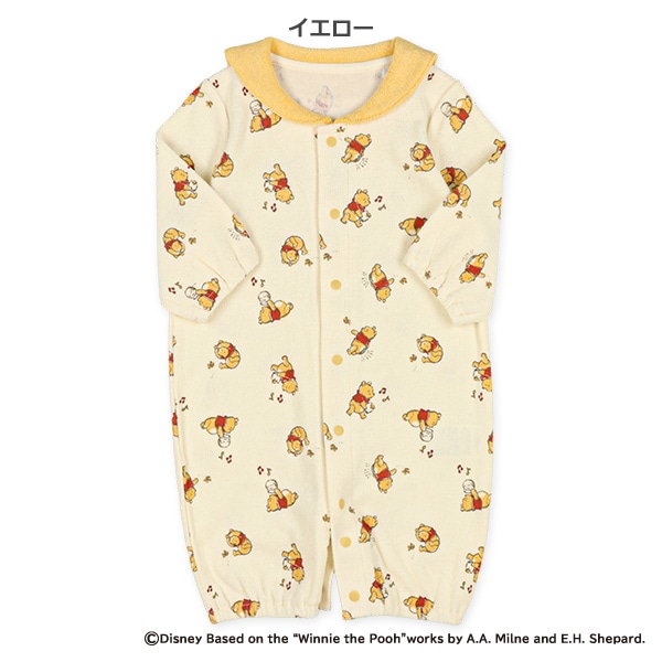 パイル総柄襟耳付き長袖コンビドレス（くまのプーさん）