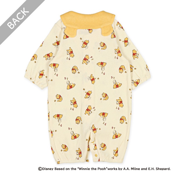 パイル総柄襟耳付き長袖コンビドレス（くまのプーさん）