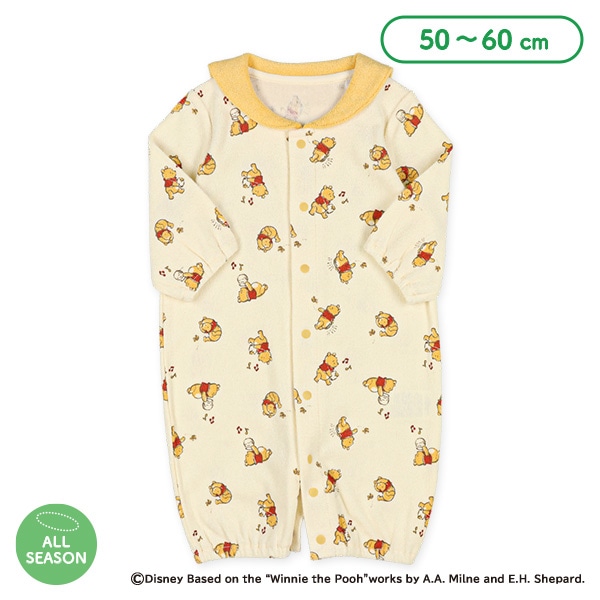 パイル総柄襟耳付き長袖コンビドレス（くまのプーさん）