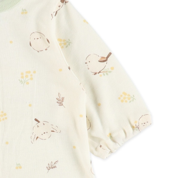 スムースシマエナガミモザ長袖コンビドレス