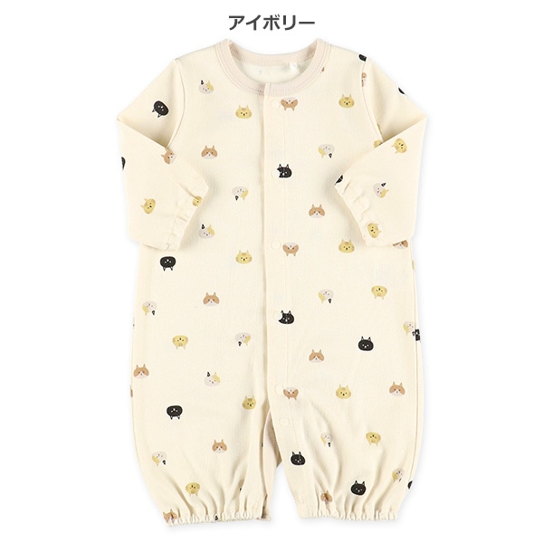 スムースねこ総柄長袖コンビドレス