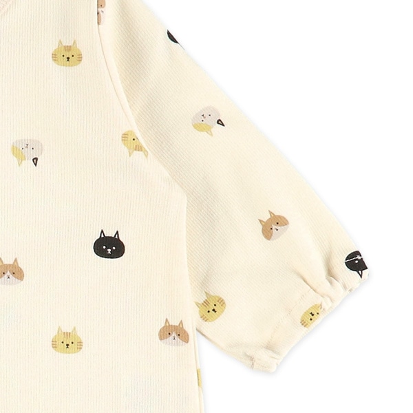 スムースねこ総柄長袖コンビドレス