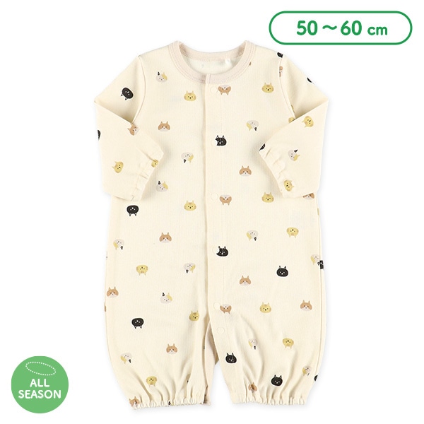 スムースねこ総柄長袖コンビドレス