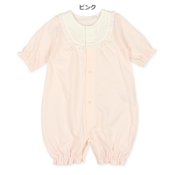 天竺パターンメッシュ丸ヨーク長袖コンビドレス