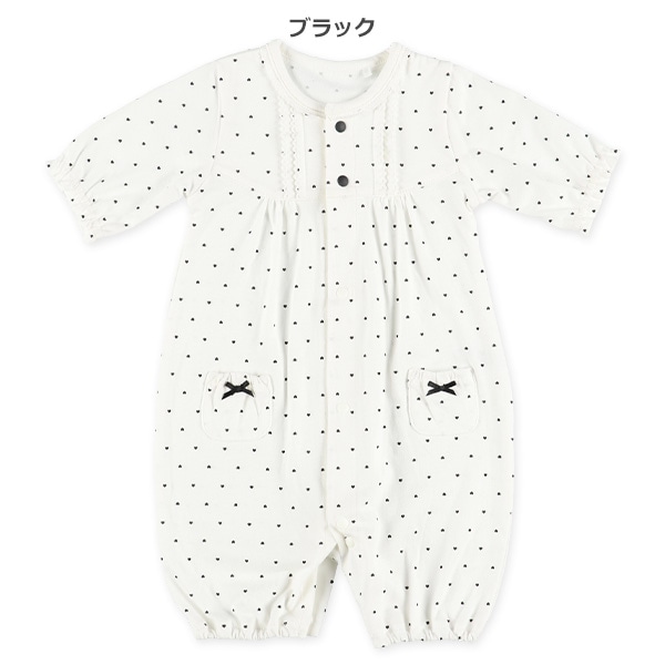 天竺切り替えドットハート長袖コンビドレス