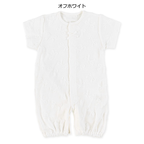 パイルジャガードリボン半袖コンビドレス