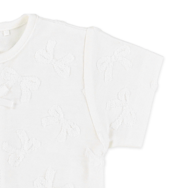 パイルジャガードリボン半袖コンビドレス