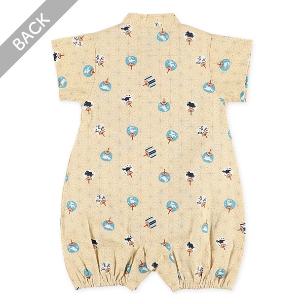 布帛うちわ柄甚平コンビドレス