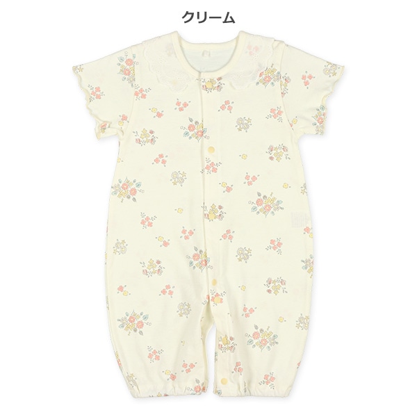 天竺レース襟付き花柄半袖コンビドレス