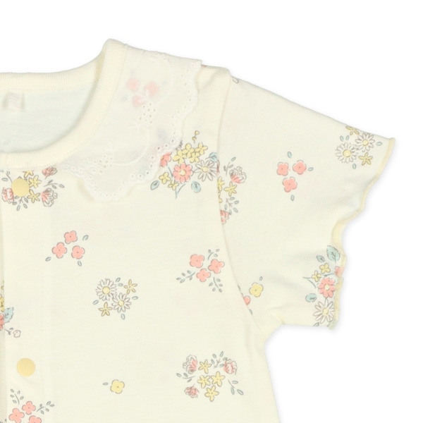 天竺レース襟付き花柄半袖コンビドレス