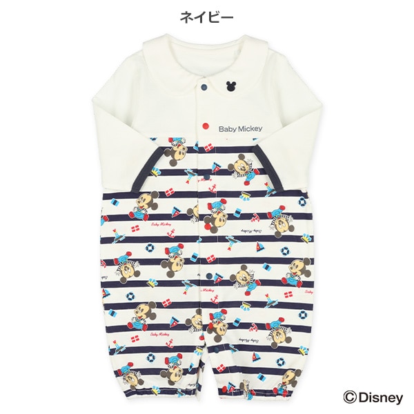 天竺襟付きボーダー長袖コンビドレス（ミッキーマウス）