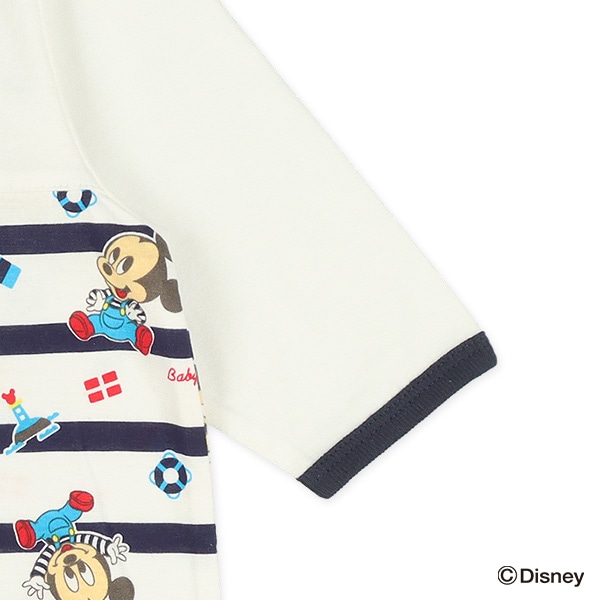 天竺襟付きボーダー長袖コンビドレス（ミッキーマウス）