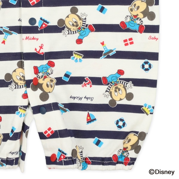 天竺襟付きボーダー長袖コンビドレス（ミッキーマウス）