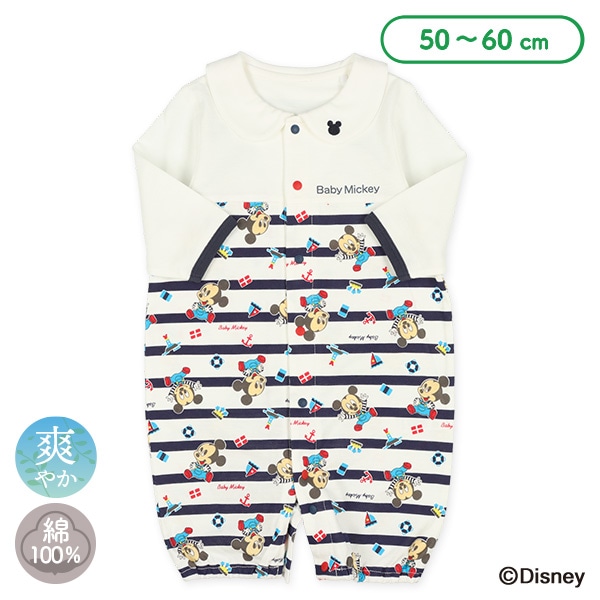 天竺襟付きボーダー長袖コンビドレス（ミッキーマウス）