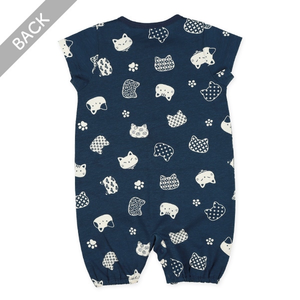 天竺和柄ねこ半袖コンビドレス