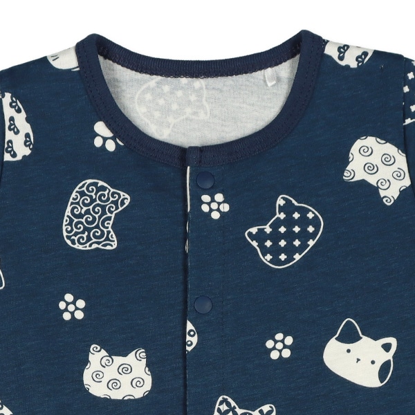 天竺和柄ねこ半袖コンビドレス