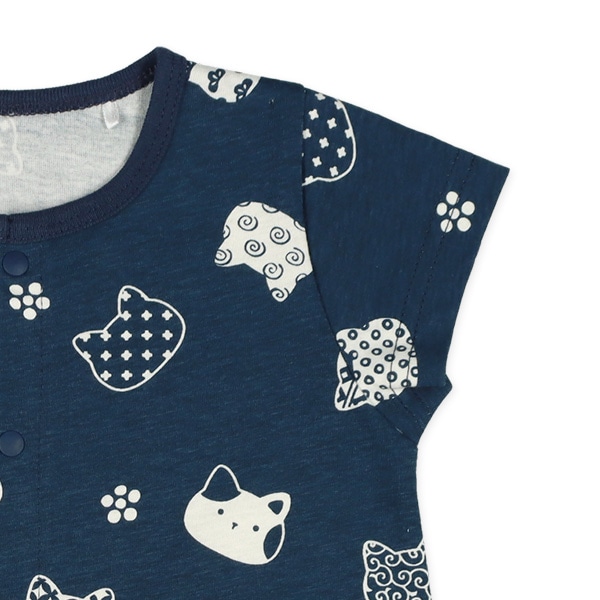 天竺和柄ねこ半袖コンビドレス