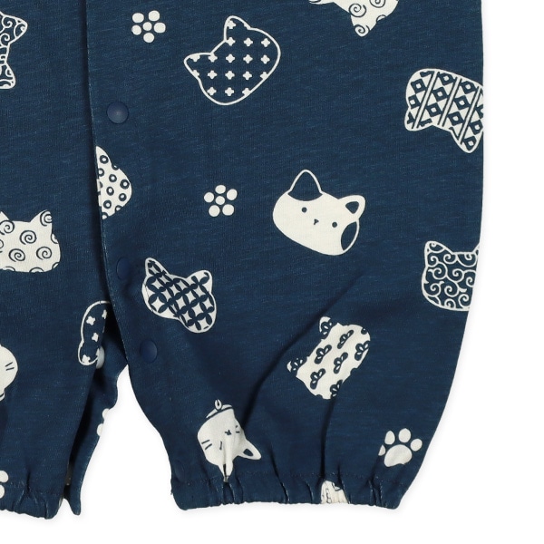 天竺和柄ねこ半袖コンビドレス