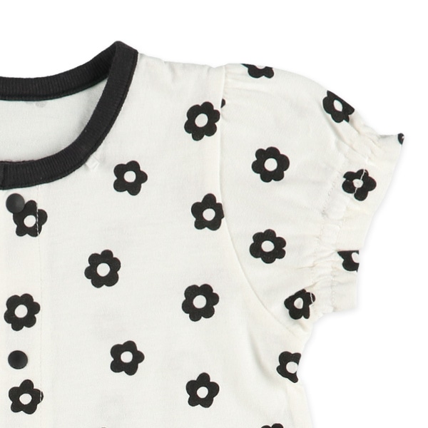 天竺モノトーンデイジー半袖コンビドレス