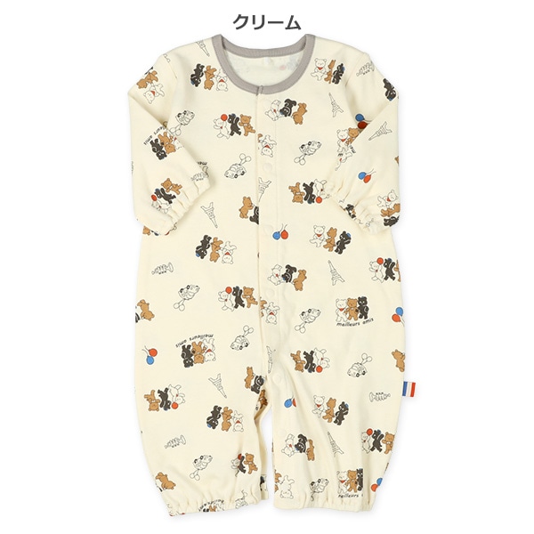 スムースなかよし3匹プリント長袖コンビドレス