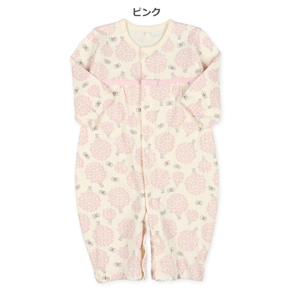 スムース花束リボン長袖コンビドレス