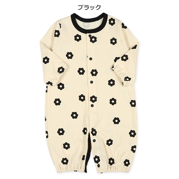 スムース花柄モノトーン長袖コンビドレス