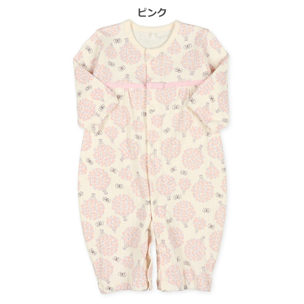 スムース花束リボン長袖コンビドレス