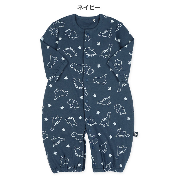 スムース線描きダイナソー長袖コンビドレス