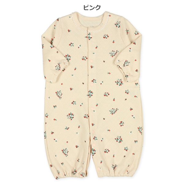 キルトいちご花柄長袖コンビドレス