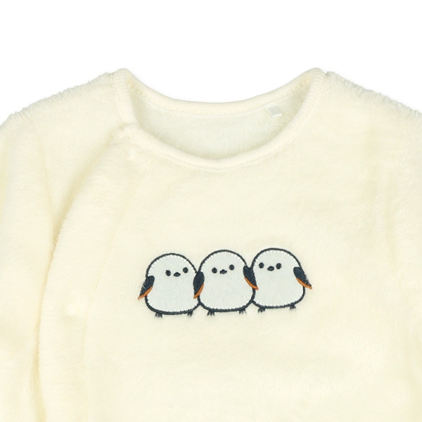 フリースシマエナガ刺繍長袖コンビドレス