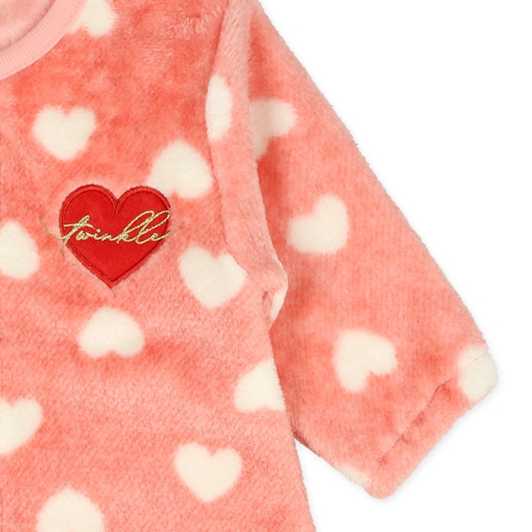 フラノフリースハート総柄刺繍長袖コンビドレス