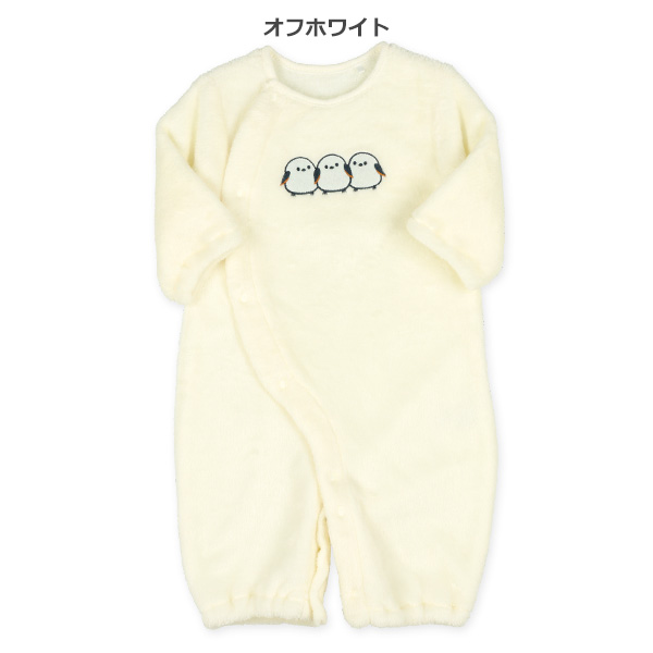 フリースシマエナガ刺繍長袖コンビドレス