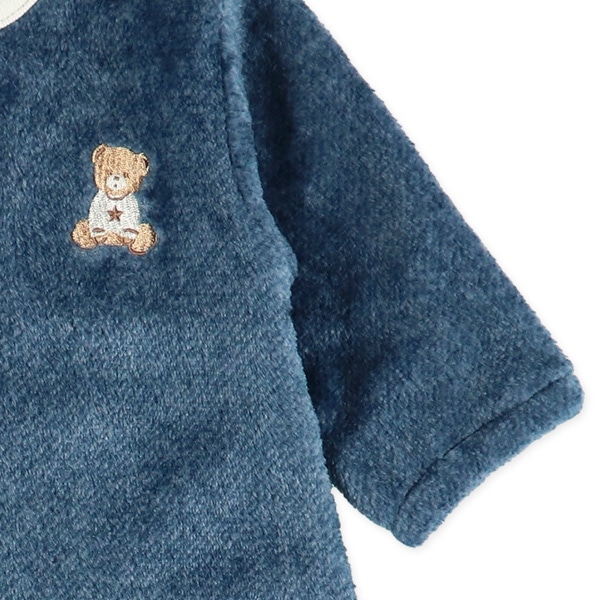 フラノフリースくまワンポイント刺繍長袖コンビドレス