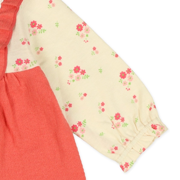 花柄スムースフリル吊り風長袖プレオール