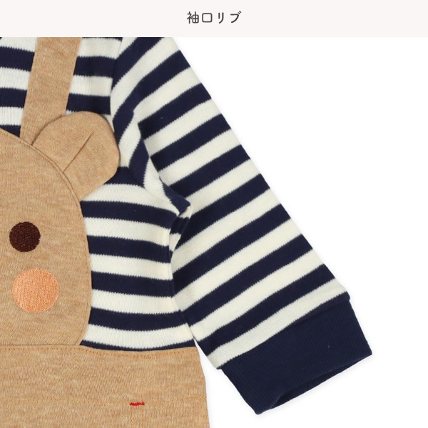 スムースくまフェイスボーダー吊り風長袖プレオール