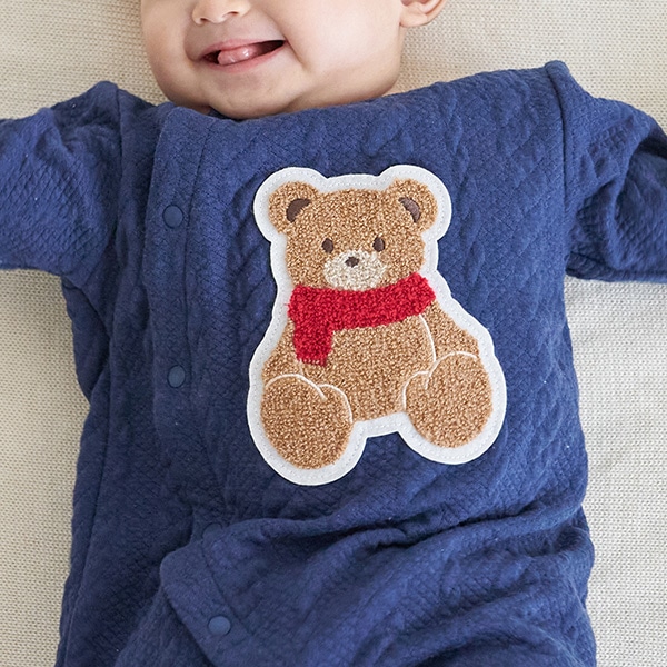 キルトくまアップリケケーブル風長袖プレオール