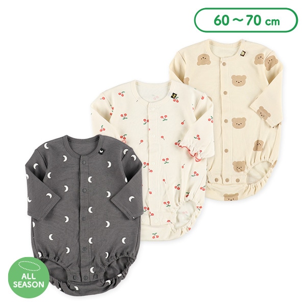 スムースシンプル総柄長袖ロンパース