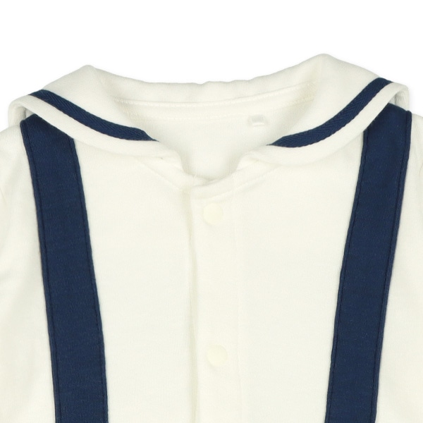 スムース襟付きギンガム吊り風長袖ロンパース