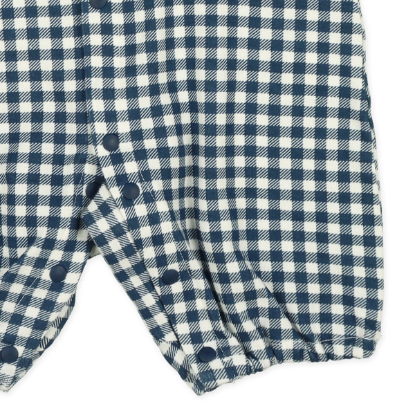 スムース襟付きギンガム吊り風長袖ロンパース