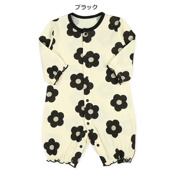 スムース大きな花柄長袖ロンパース