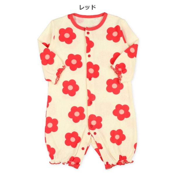 スムース大きな花柄長袖ロンパース