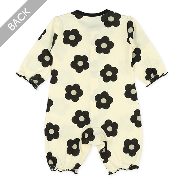 スムース大きな花柄長袖ロンパース