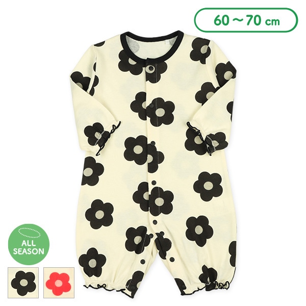 スムース大きな花柄長袖ロンパース