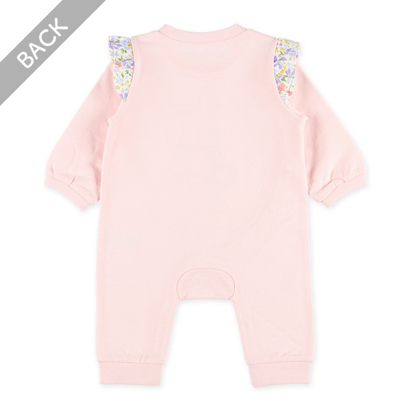 ミニ裏毛うさぎ花柄アップリケ長袖ロンパース