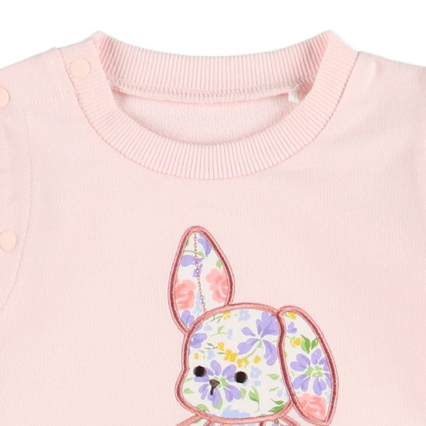 ミニ裏毛うさぎ花柄アップリケ長袖ロンパース